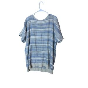 St. John Tunic Sweater Womens Large Blue Striped V Neck Dolman Cashmere Knit‎